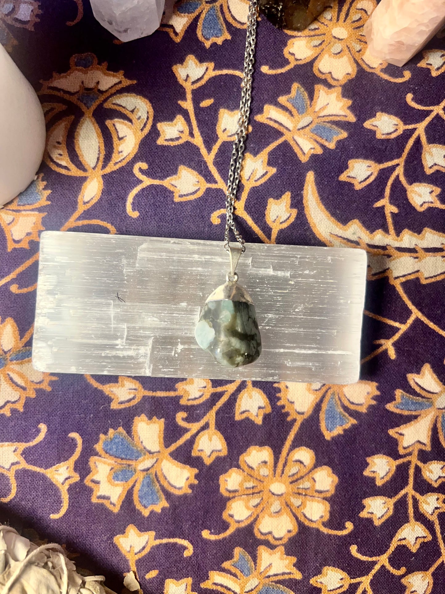 Unique Marble Effect Aventurine with Silver Coloured Chain
